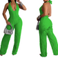 Women Sexy Backless Wave Ruffle Deep V Neck  Jumpsuits