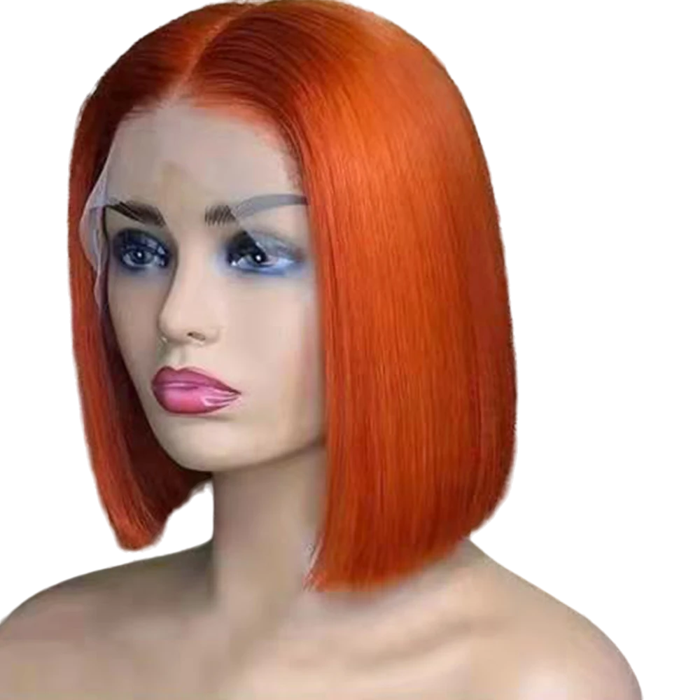 Short Bob Human Hair Wigs for Women  Orange Ginger Lace Front Wigs, Curly & Straight Hair
