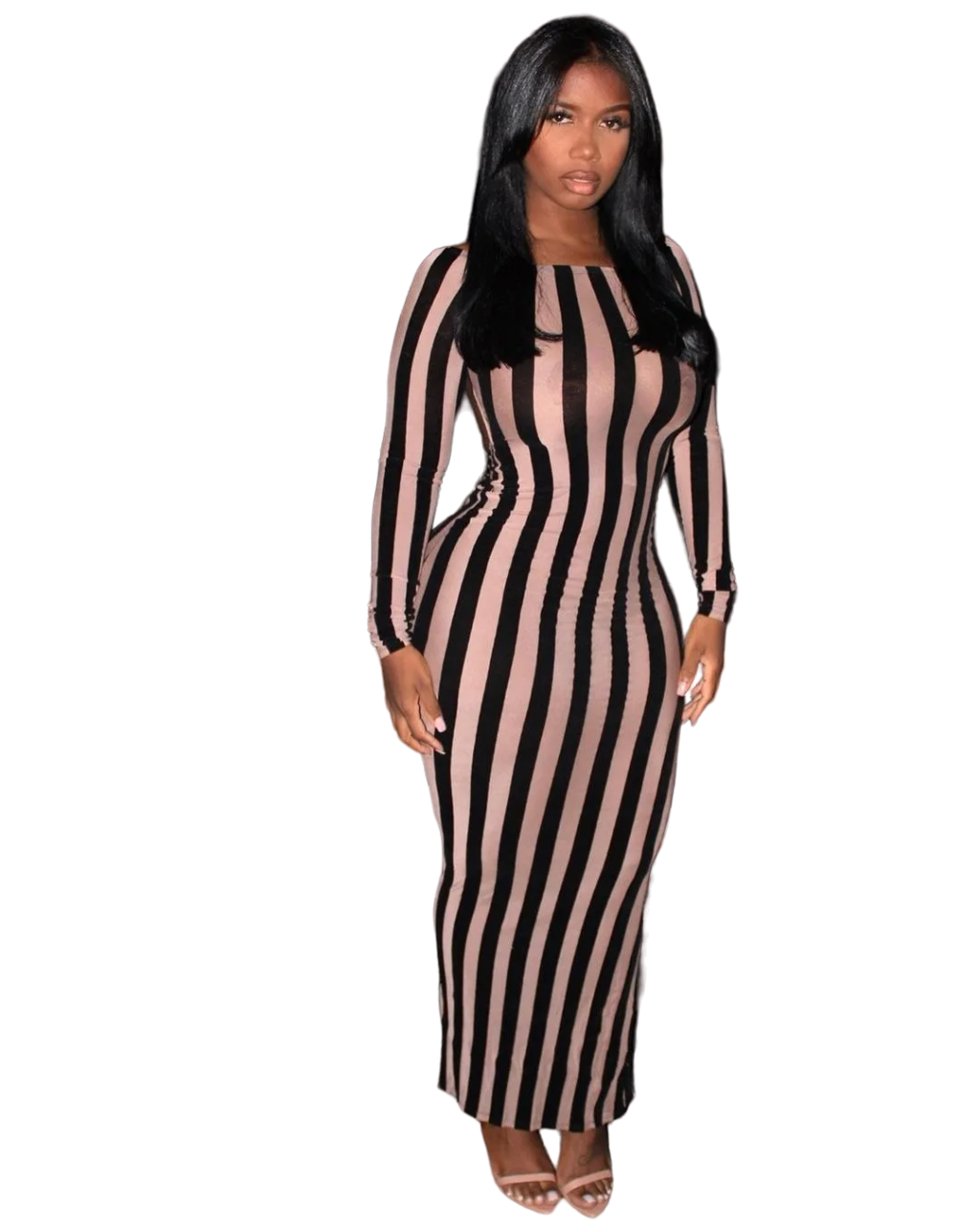 Women striped long sleeve  dress