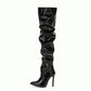 Women Black High Heel Winter  Patent Leather Boots