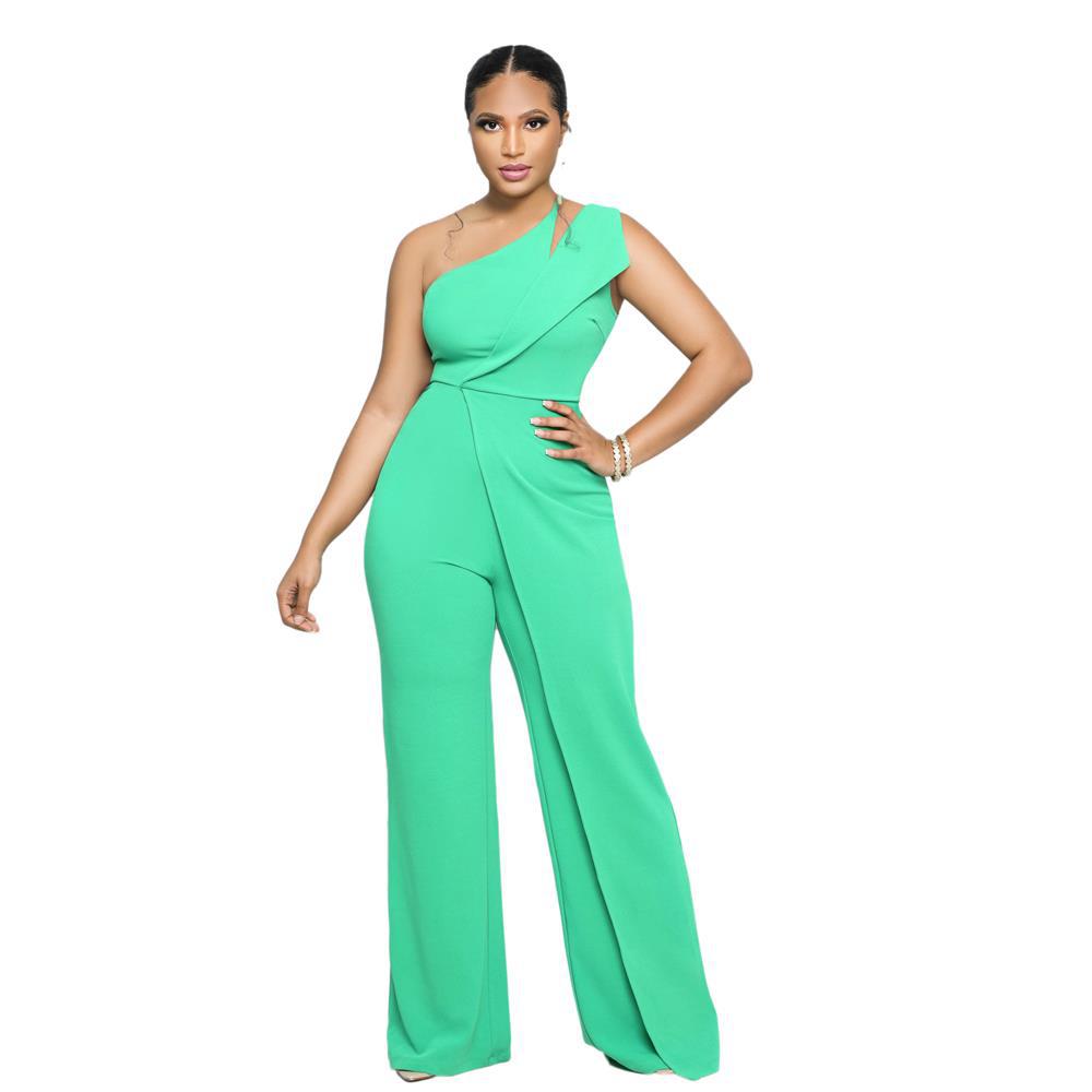 Women Sexy One Shoulder Sleeveless Hollow Out Casual Loose Jumpsuit